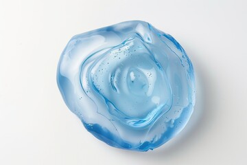 Gel. Blue gel texture with bubbles swoosh swatch sample cosmetics. Cosmetic product close up. Facial jelly serum, cleanser, shower gel or shampoo. Transparent drop isolate on white background. Liquid