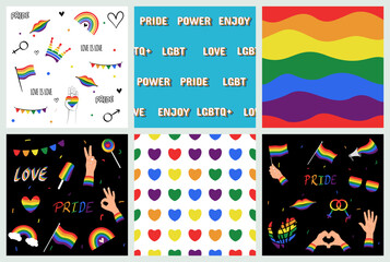 happy pride month seamless pattern with illustration of pride elements