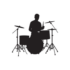 A drummer musician drumming drums in detailed silhouette,drummer logo,AI generated illustration