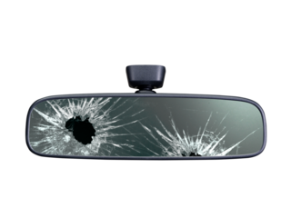 Broken rear view mirror, transparent background