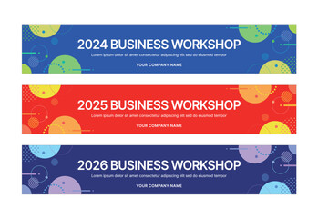 Obraz premium Set of business banner design templates in modern, abstract pattern style for schools, companies, workshops, events and presentations. 
