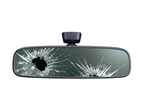 Broken rear view mirror, transparent background