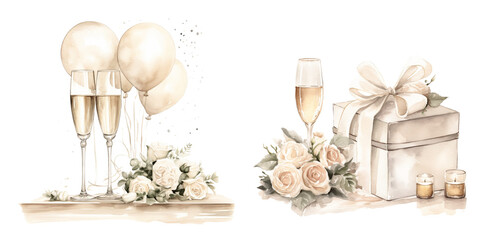 Elegant champagne and balloon celebration set