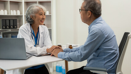 Senior Asian female doctor examining patient's health, basic procedures for general examination...