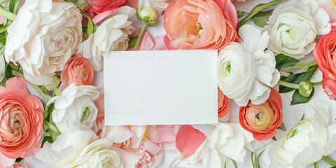 Elegance in Bloom  Colorful Ranunculus with Blank Greeting Card