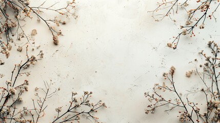 Elegant floral design with dried twigs and flowers on a textured light background with plenty of copy space.