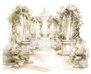 Naklejka premium Classical garden gazebo surrounded by blooms