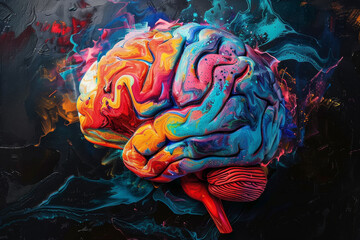 Vibrantly painted human brain, rendered
