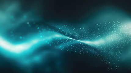 Glowing abstract technology dark background teal blue green black color grainy texture gradient web header banner design, copy space