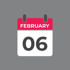 February 6 calendar reminder. 6 February daily calendar icon template. Calendar 6 February icon Design template. Vector illustration
