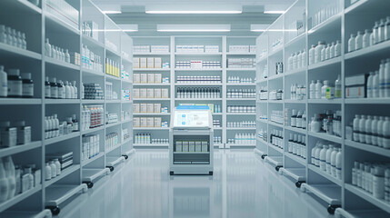 An automated pharmacy dispensing medications with precision and efficiency for healthcare facilities.