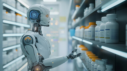 Fototapeta premium A robotic pharmacy dispensing customized medications based on individual patient profiles and needs. 
