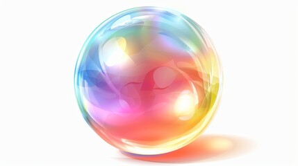 Sphere of rainbow colors with reflections and highlights on white background, realistic transparent air bubble illustration