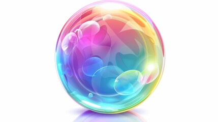 The illusion of a soap bubble. Rainbow colored transparent air sphere with reflections. Modern illustration.