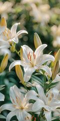 White Lily Blooms in Lush Garden