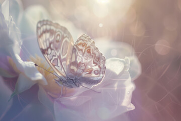 Delicate Butterfly on Floral Blossom in Ethereal Light