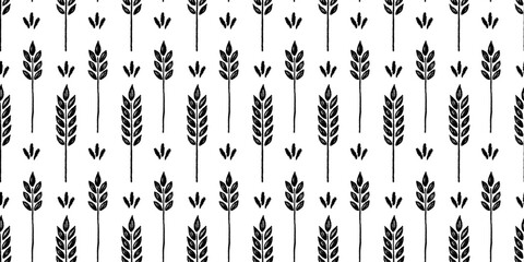 Wheat brush texture seamless pattern background. Hand drawn crayon brush abstract floral wheat seamless pattern. Floral abstract grunge hand drawn print background. Vector illustration