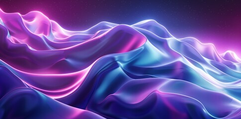 Obraz premium 3d render of abstract background with colorful waves, gradient purple and blue colors, curved lines and glowing elements, futuristic design for banner or presentation