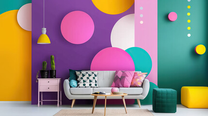 Modern colorful living room interior with sofa