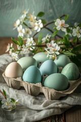 Springtime Serenity  Pastel Easter Eggs with Blossoming White Flowers