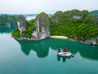 Scenic view of islands in Halong Bay Vietnam