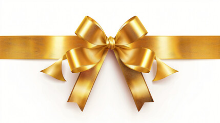 Golden ribbons with beautiful bow on white background