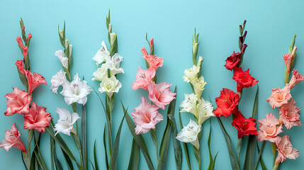 Gorgeous gladiolus flowers on color background