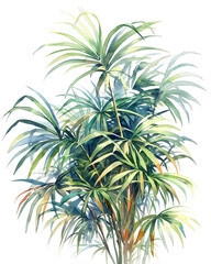 Parlor Palm Variegata with streaked fronds, oldschool watercolor, Victorian parlor, watercolor, isolate.