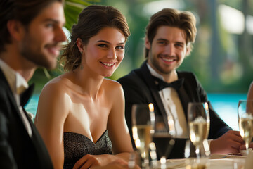 A luxurious party Celebrate with champagne surrounded by high society, fun and romantic dinners. Show off your smile with a glass of champagne in hand. It's the symbol of a perfect night.	
