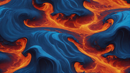 Visuals of liquid magma in bold shades of blazing blue, flowing and surging against a plain background with subtle lighting, evoking a sense of calm amidst the fiery chaos ULTRA HD 8K