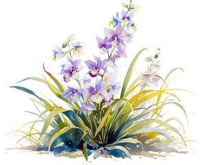 Spathoglottis plicata, ground orchid, vibrant watercolor, lush garden path, watercolor, isolate.