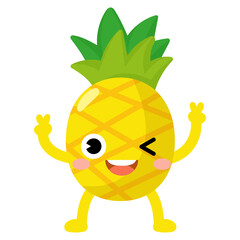Funny Pineapple Cartoon with arms and legs. fruit cute 