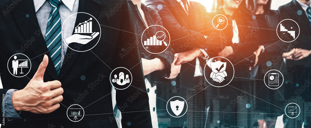 Poster data analysis for business and finance concept. interface showing future computer technology of prof
