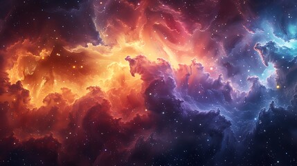 Naklejka premium An artistic rendering of a Stellar Nursery, with abstract clouds of multicolored gas and twinkling stars emerging from chaos.