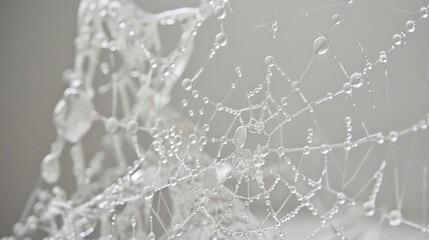 Elegant LEGO spiderweb sculpture with delicate dewdrops in soft light