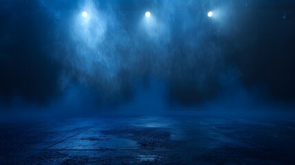 Dark street, wet asphalt, reflections of rays in the water