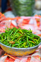 Chili peppers at market in India