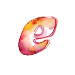 A vibrant, multicolored watercolor illustration showcasing a small hand-drawn letter "e". The various hues blend harmoniously, creating a captivating