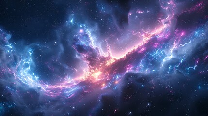 Fototapeta premium Capture the essence of an interstellar journey with streams of light shooting across a star-filled galaxy, conveying the mystery and awe of space travel.