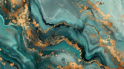 Luxurious abstract art with swirling teal and gold marble patterns, creating a rich textured surface.