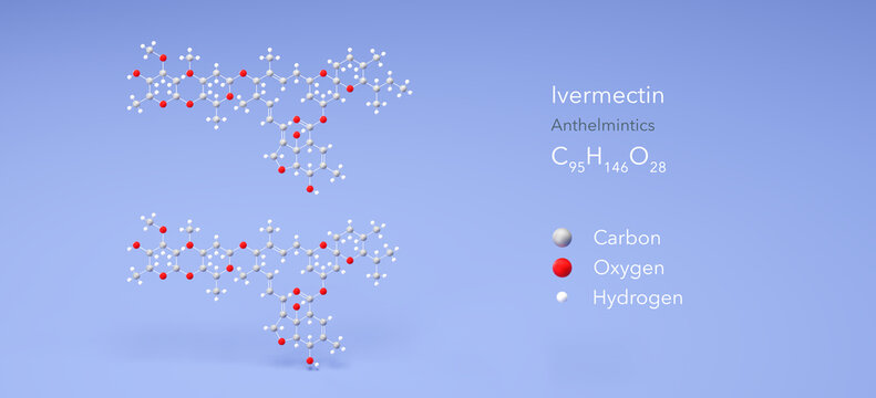 ivermectin molecule, molecular structures, antiparasitic drug, 3d model, Structural Chemical Formula and Atoms with Color Coding