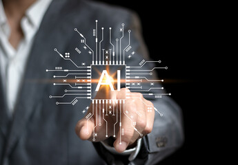 AI, Artificial Intelligence, technology smart robot AI, Businessman use AI to help work, AI...