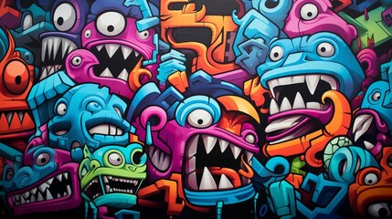 A vibrant street art graffiti wall as a background, offering a colorful and urban aesthetic