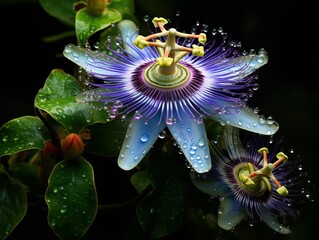 An image capturing the tiny, intricate flowers of a bush passion fruit Passiflora foetida in the wild - obrazy, fototapety, plakaty