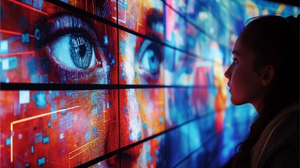 A wall of digital media images and video tiles, representing the dynamic nature of online content creation and technology in modern marketing,Generative AI illustration.