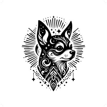recommend clip art: dog, chihuahua silhouette in bohemian, boho, nature illustration