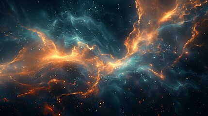 Fototapeta premium Create an abstract representation of the Dark Matter Web, using vivid lines and nodes that connect in a sprawling network across a star-filled sky