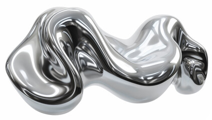 Futuristic fluid metallic shape in 3D render, sleek and isolated on white background