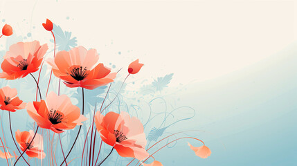 Background with beautiful flowers in red and blue colors.