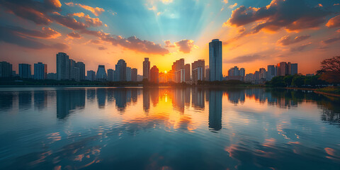 Urban Reflections: Sunset Over the Metropolis"
